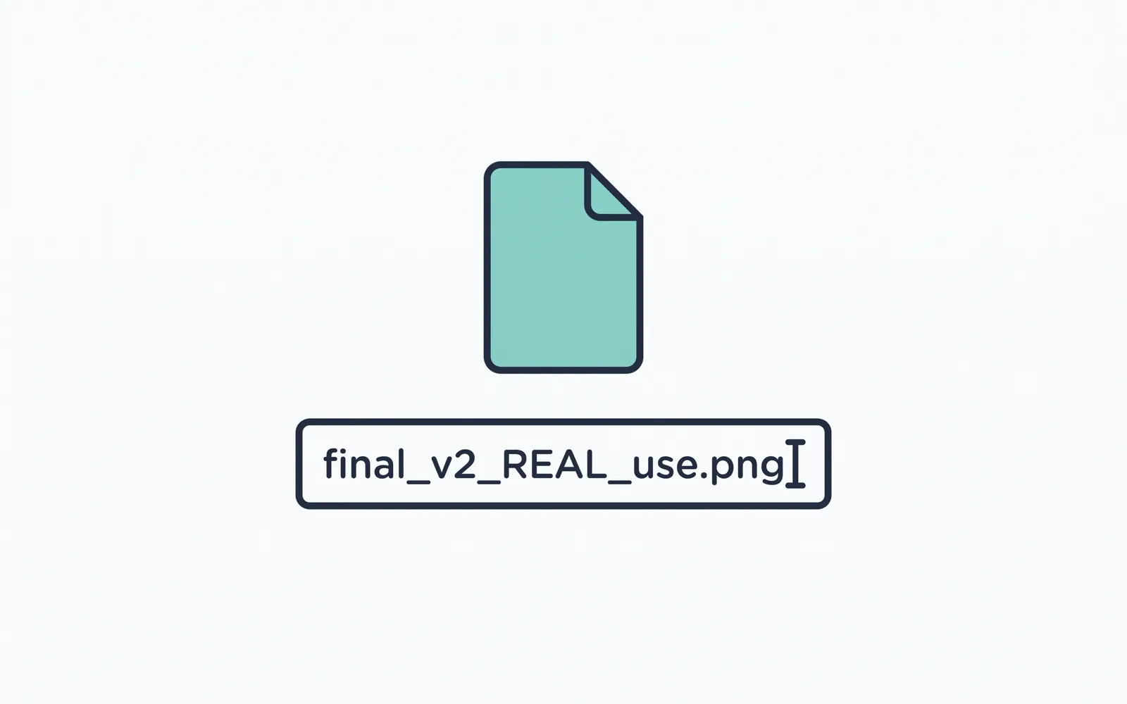 Illustration: a file being renamed by hand.