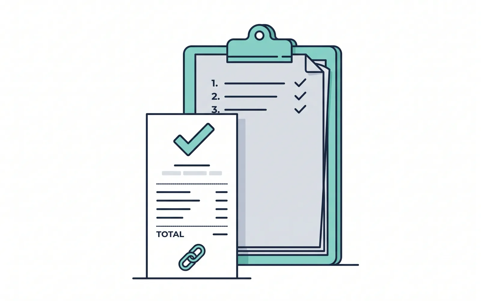 Illustration: a receipt with a tick that links to the new version.